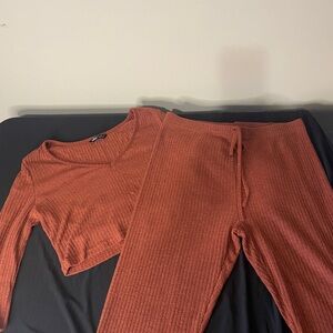 SHEIN Rust Ribbed Knit Set